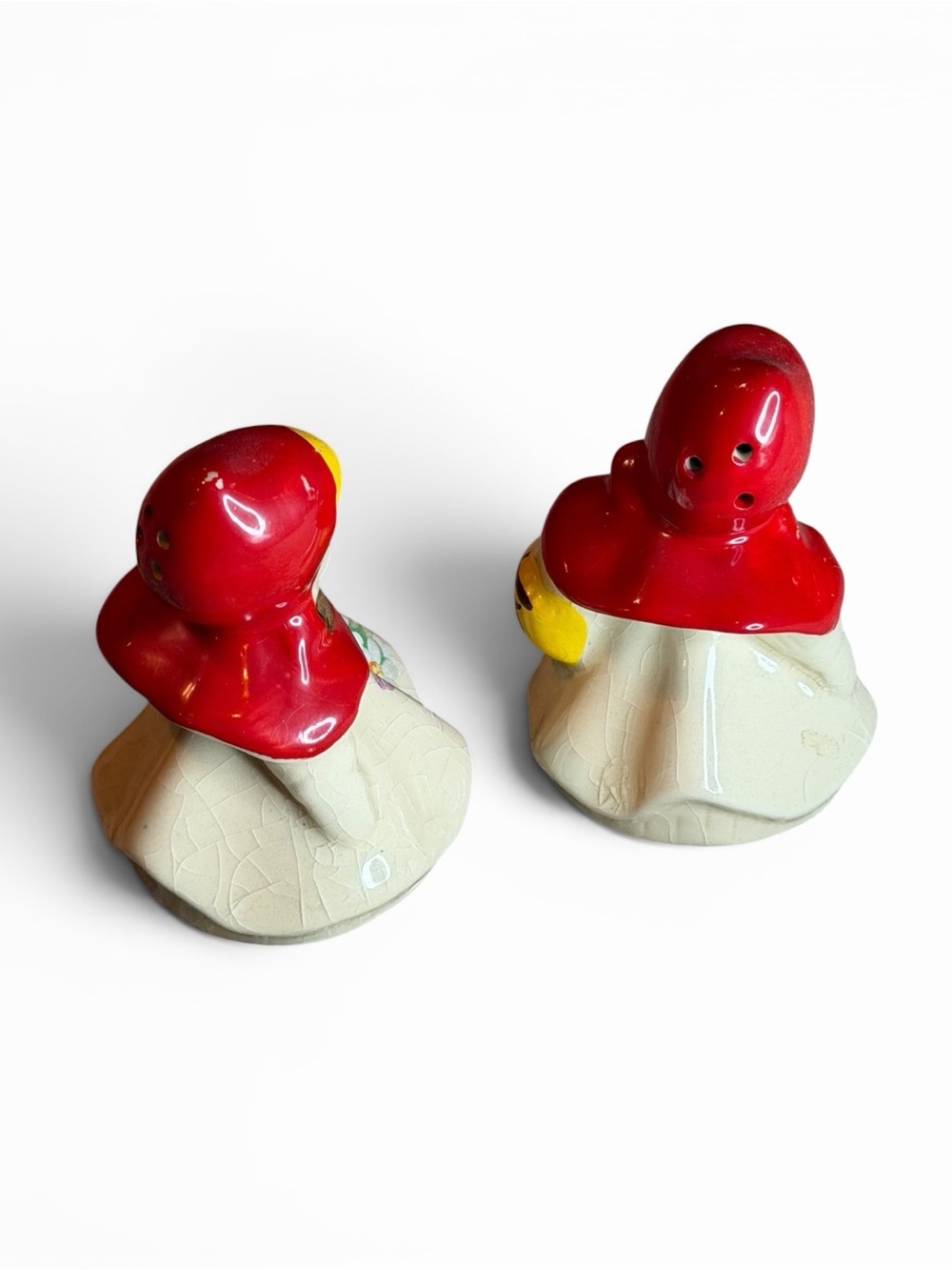 Vintage Red Hood Salt and Pepper Shakers - Floral Ceramic Set - Picture 2 of 6